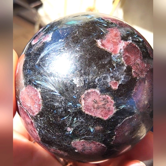Vibrant Garnet & Astrophyllite Sphere - Picture 7 of 16